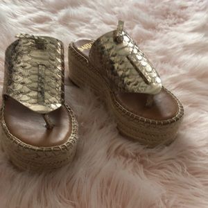 Gold snakeskin platform sandals